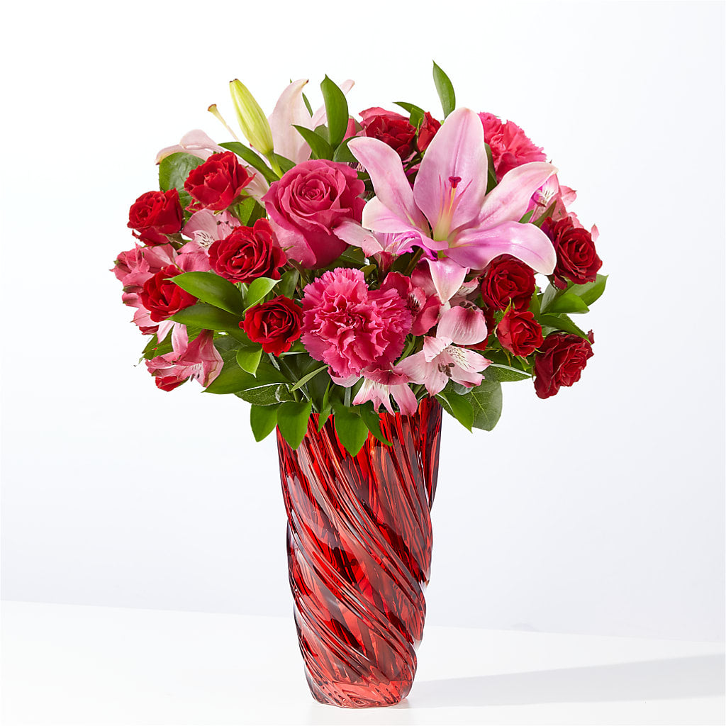 In Love Bouquet with Luxe Swirl Vase – David Flowers Gifts And Interiors, Oklahoma City OK